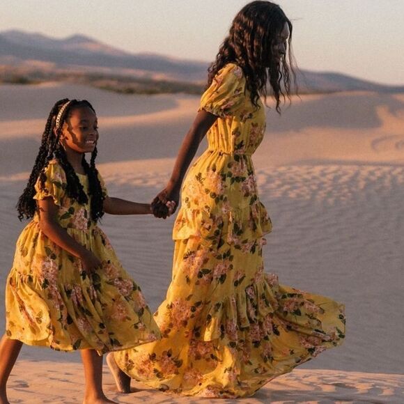 NWT Jessakae Sarahan Dream Dress Yellow floral ruffle maxi Sz L - Picture 2 of 9